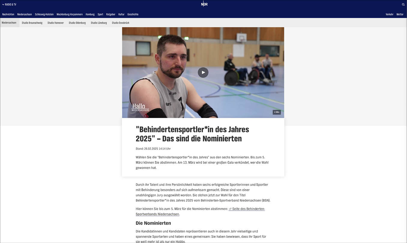 Screenshot der Website des NDR vom 26.02.2025