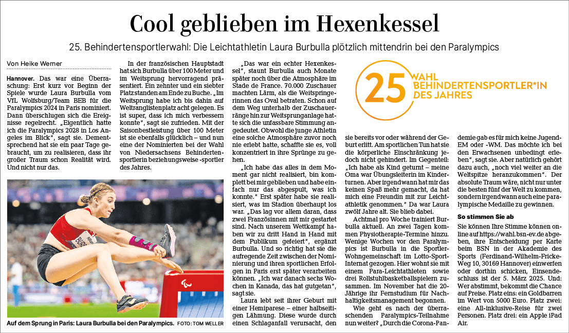 Hannoversche Allgemeine Zeitung vom 28.02.2025: Portrait Laura Burbulla