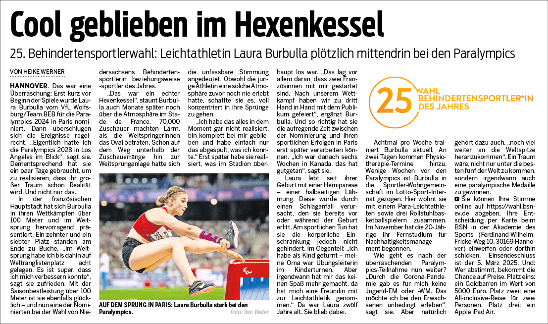 Neue Presse vom 28.02.2025: Portrait Laura Burbulla