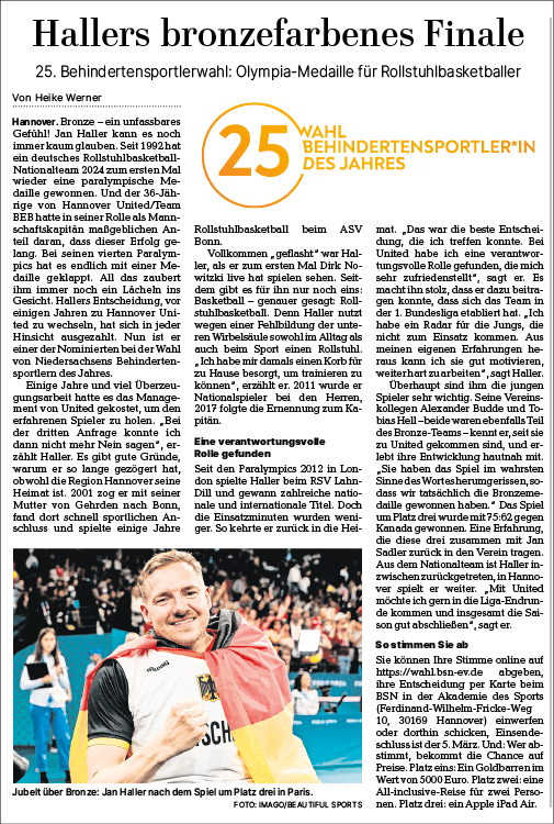 Hannoversche Allgemeine Zeitung vom 21.02.2025: Portrait Jan Haller