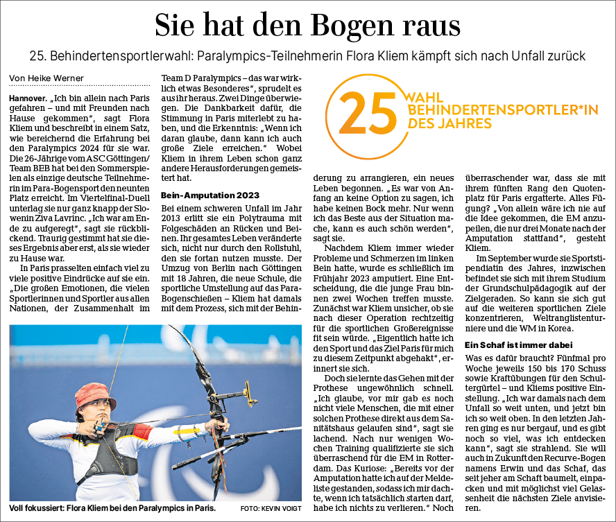 Hannoversche Allgemeine Zeitung vom 26.02.2025, Portrait Flora Kliem