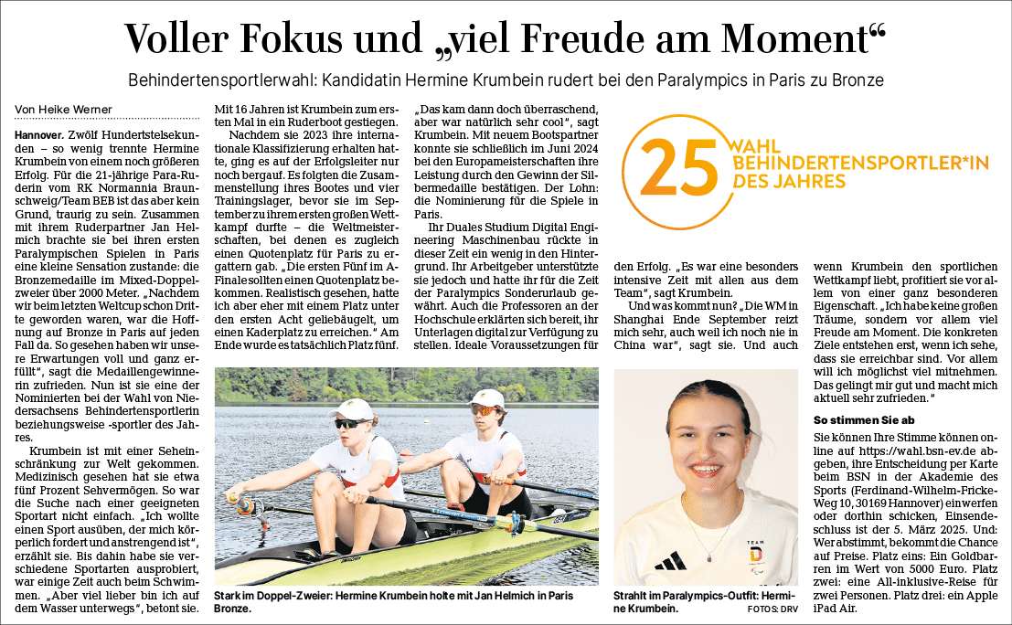 Hannoversche Allgemeine Zeitung vom 19.02.2025: Portrait Hermine Krumbein