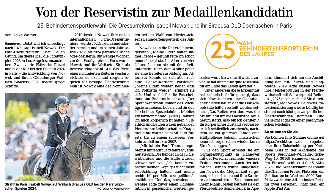 Hannoversche Allgemeine Zeitung vom 04.03.2025, Portrait Isabell Nowak