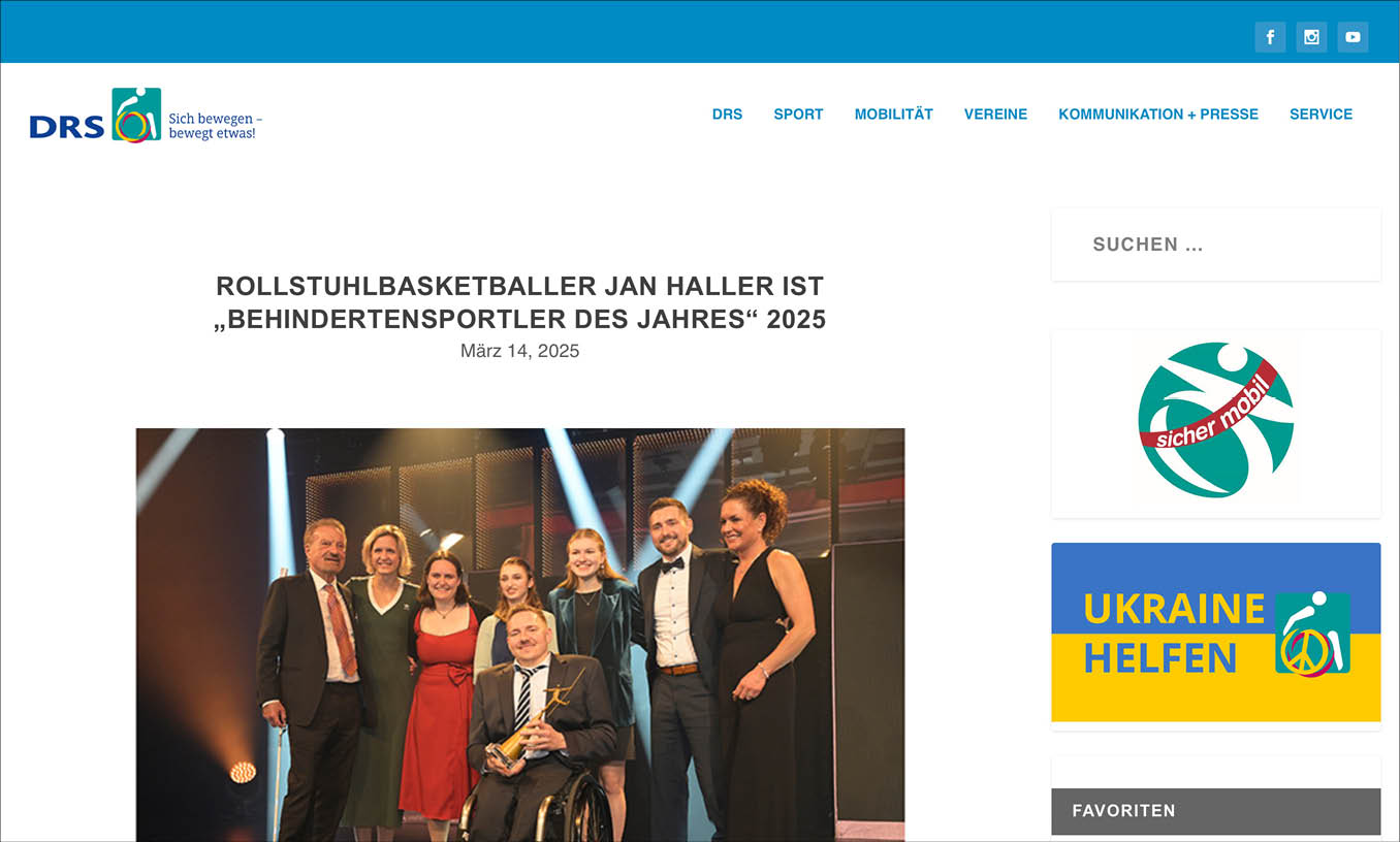 DRS online vom 14.03.2025 – Bericht von der Gala und ber den Behindertensportler des Jahres 2025 Jan Haller